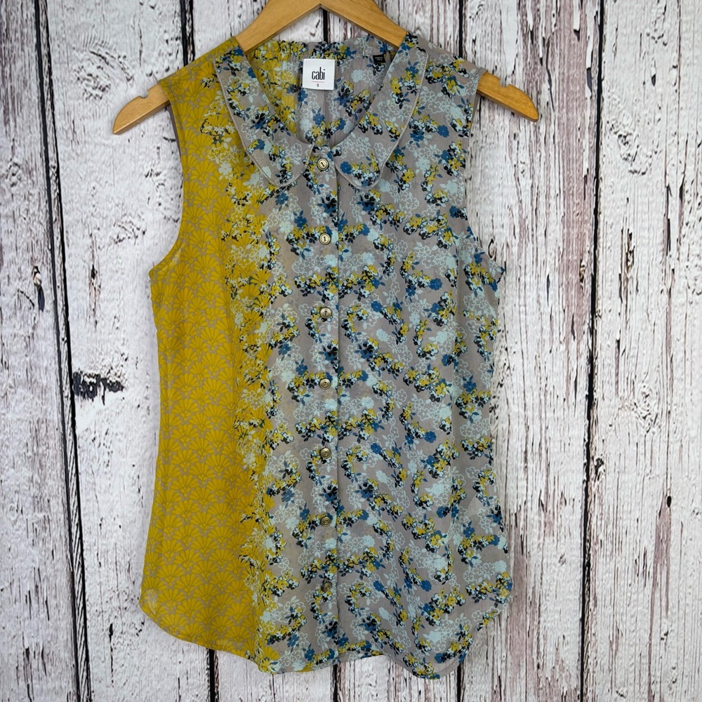 CAbi Offsides‎ Blouse Floral Print Sleeveless Sheer Multicolor Size Small Top